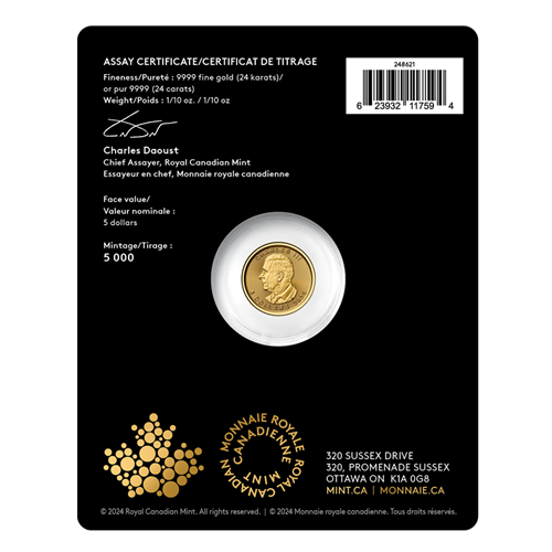 1/10 oz 2025 Treasured Gold Maple Leaf Coin - Polar Bear Privy Mark - Royal Canadian Mint .9999 Au