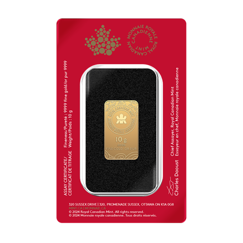 10 g Gold Bar - 2025 Lunar Year of the Snake - Royal Canadian Mint - .9999 Au