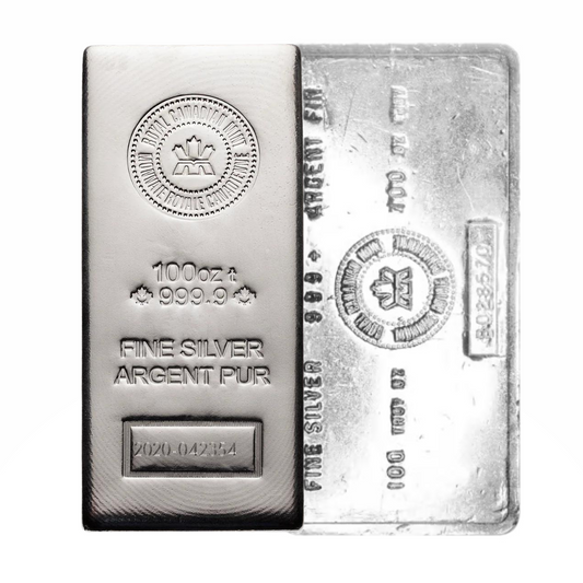 100 oz Silver Bar - Preowned - Royal Canadian Mint - RCM .9999 Ag