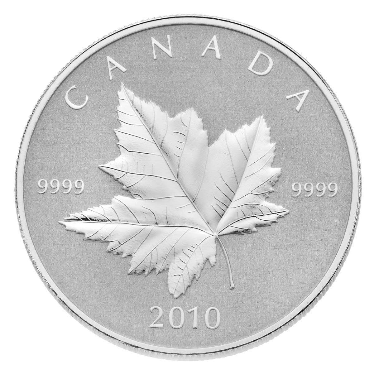 1 oz 2010 $5 Piedfort Maple Leaf - Pure Silver Coin