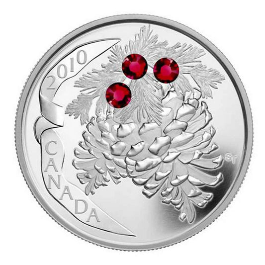 2010 $20 Holiday Pine Cones: Ruby - Pure Silver Coin