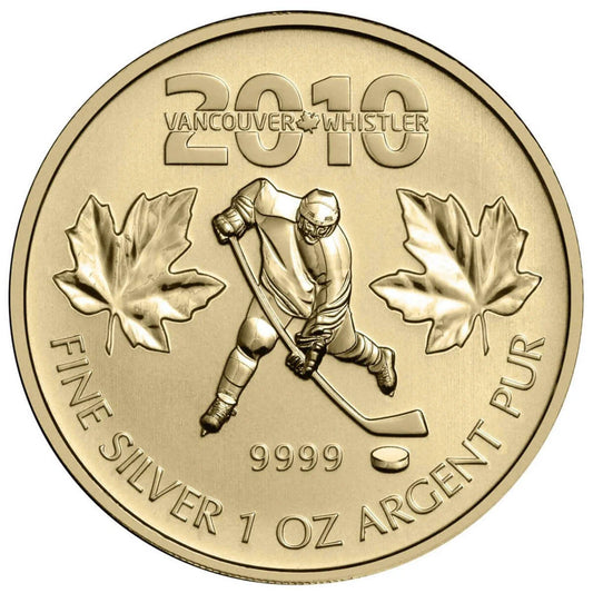 1 oz 2010 $5 Canadian Olympic Hockey Gold - Pure Silver Coin