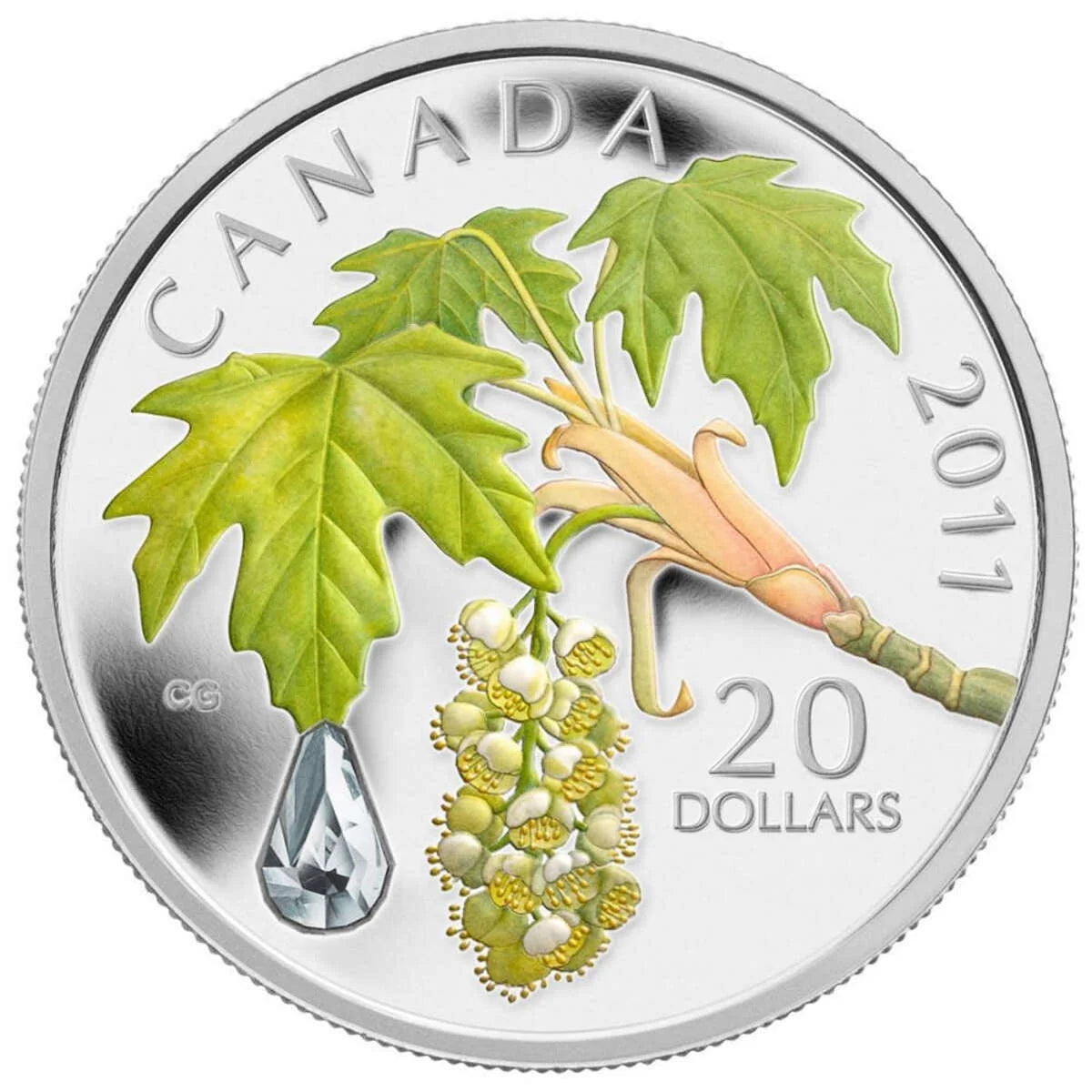 1 oz 2011 $20 Maple Leaf Crystal Raindrop - Pure Silver Coin