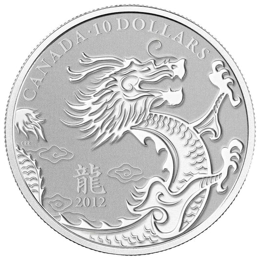 1/2 oz 2012 $10 Year of the Dragon - Pure Silver Coin