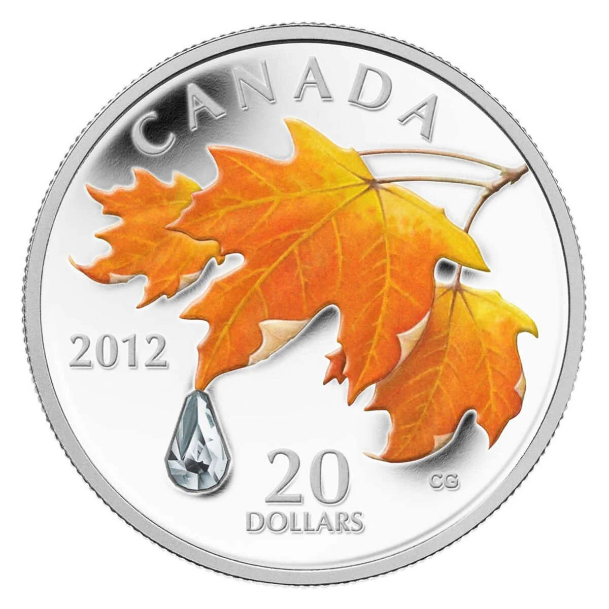 1 oz 2012 $20 Sugar Maple Crystal Raindrop - Pure Silver Coin