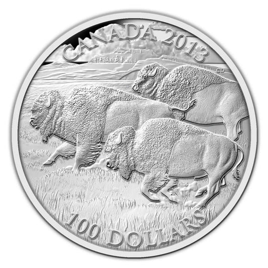1 oz 2013 $100 for $100 Bison Stampede - Pure Silver Coin