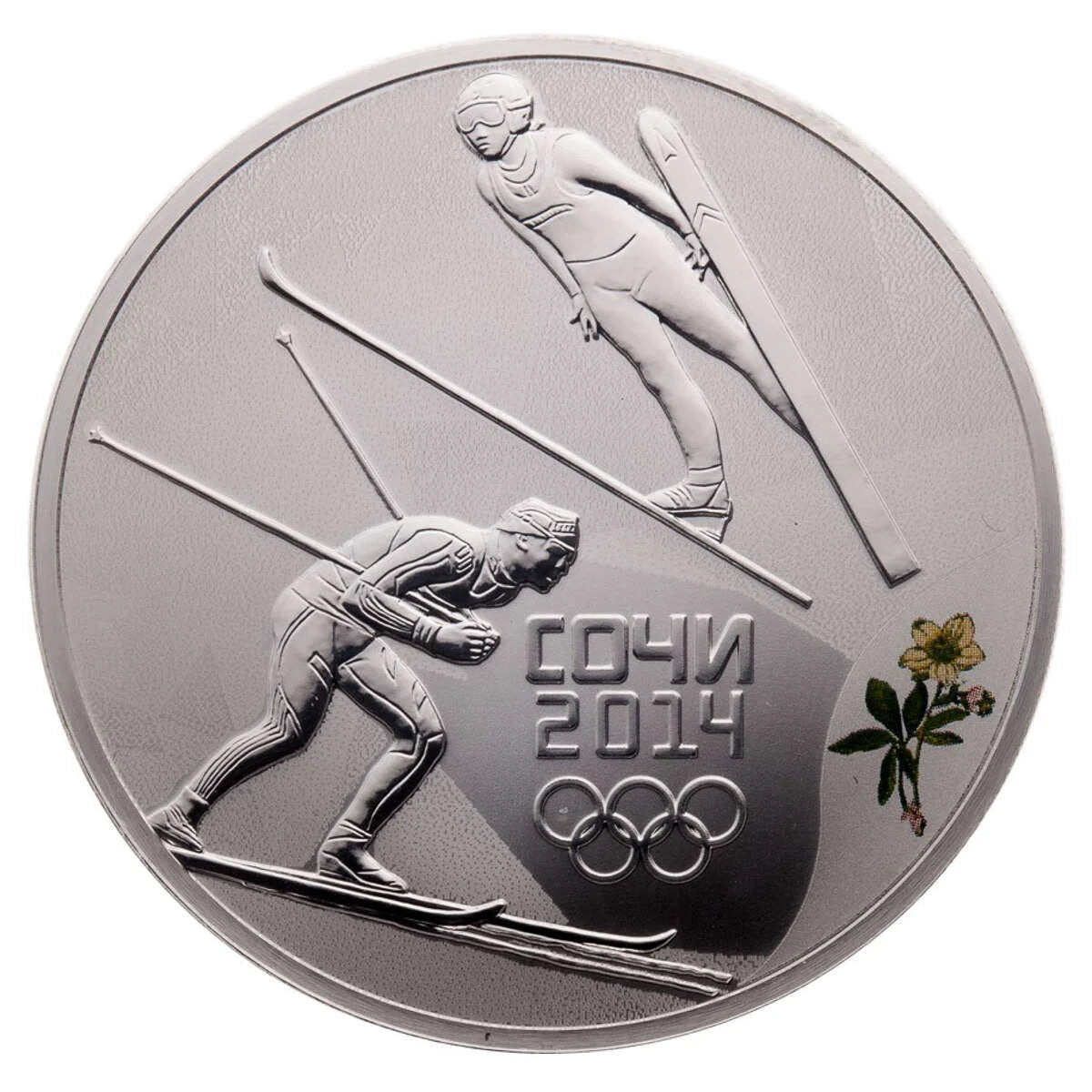 1 oz Sterling Silver 3-Roubles Coin - Nordic combined: Sochi 2014 Winter Olympics