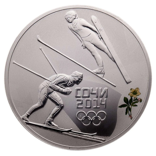 1 oz Sterling Silver 3-Roubles Coin - Nordic combined: Sochi 2014 Winter Olympics