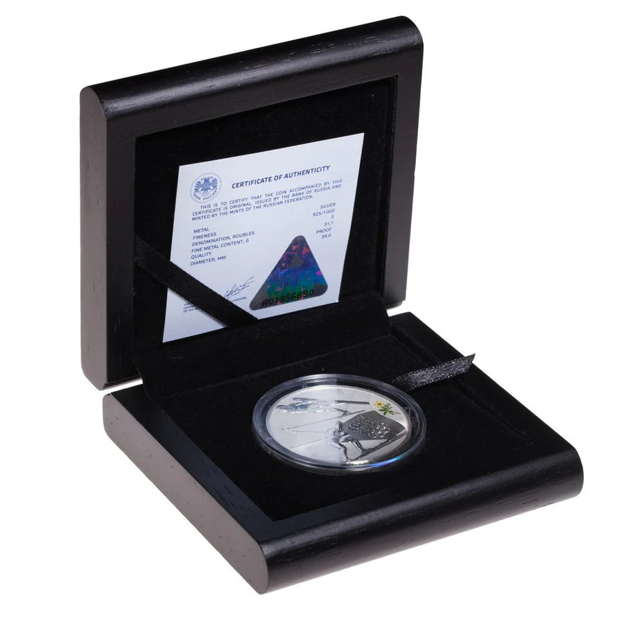 1 oz Sterling Silver 3-Roubles Coin - Nordic combined: Sochi 2014 Winter Olympics