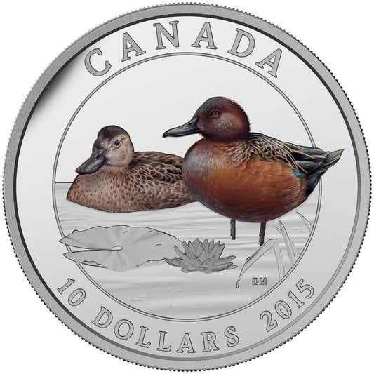 1/2 oz 2015 $10 Ducks of Canada: Cinnamon Teal - Pure Silver Coin