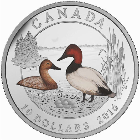 1/2 oz 2016 $10 Ducks of Canada: Canvasback - Pure Silver Coin