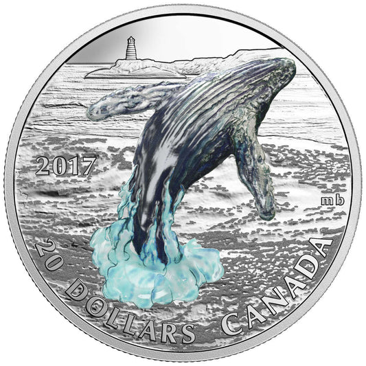 1 oz 2017 $20 Breaching Whale - Pure Silver Coin