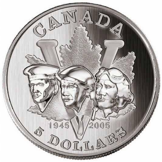 1 oz End of the Second World War, 60th Anniversary - 2005 $5 Pure Silver Coin