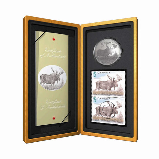 2004 $5 Canadian Wildlife: The Majestic Moose - Pure Silver Coin and Stamp Set
