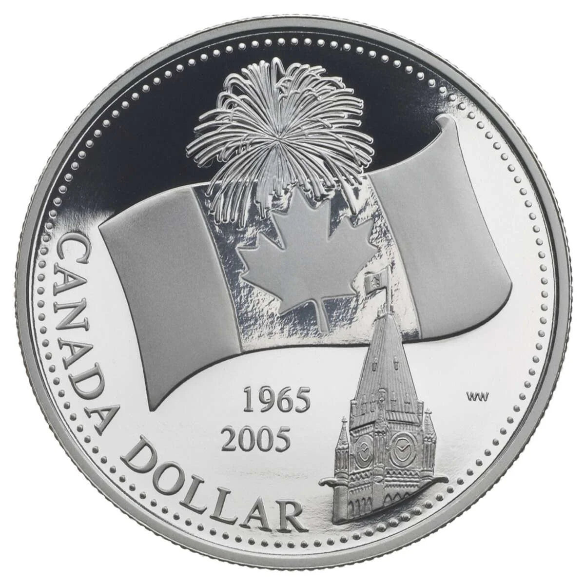 2005 $1 Canada's National Flag, 40th Anniversary - Pure Silver Dollar Proof