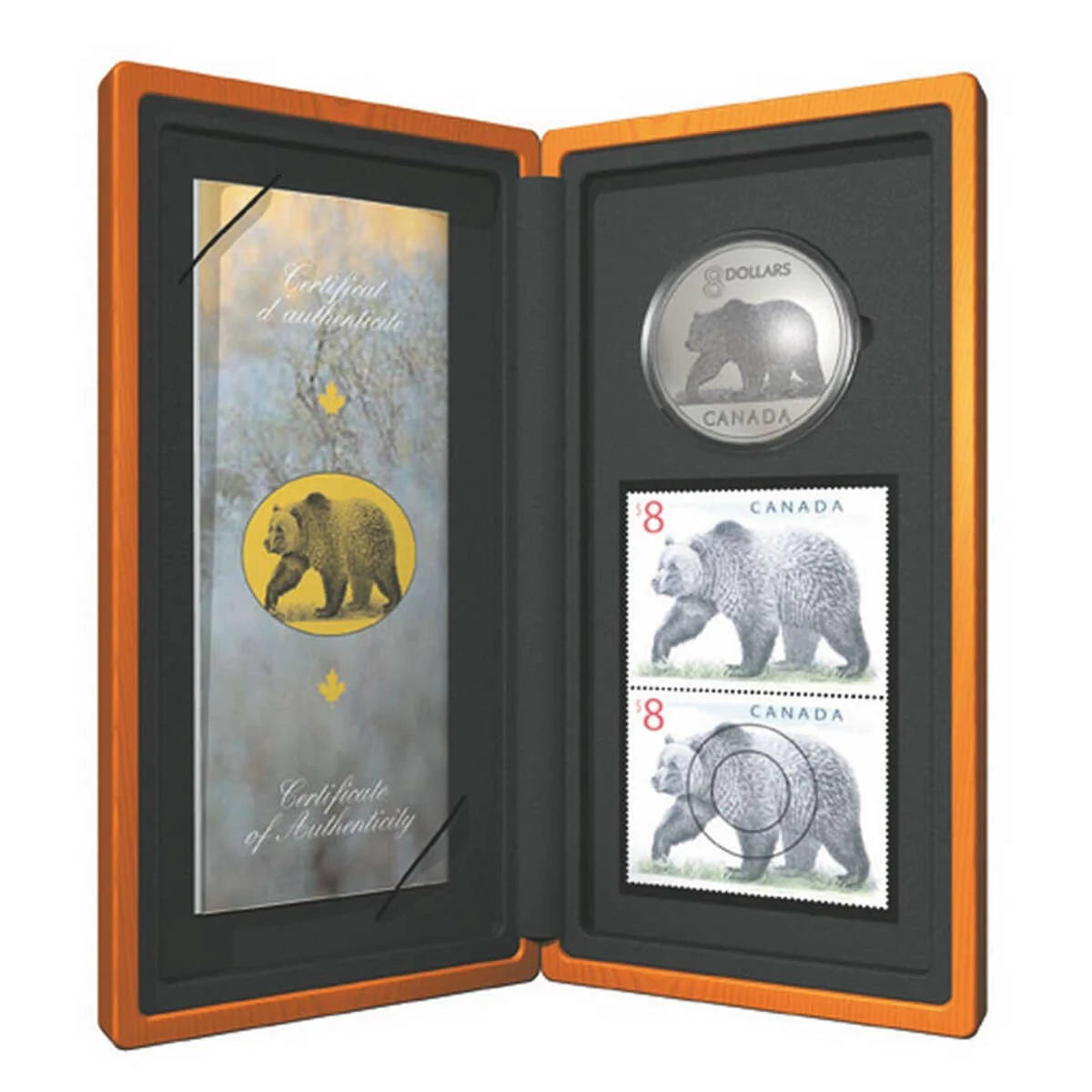 2004 $8 Great Grizzly - Pure Silver Coin and Stamp Set