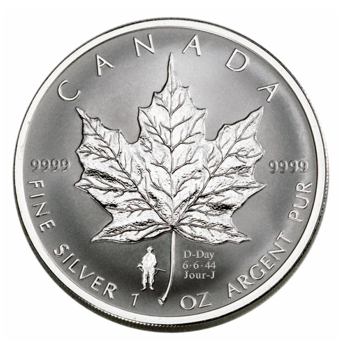 1 oz 2004 $5 Silver Maple Leaf D-Day - Pure Silver Coin