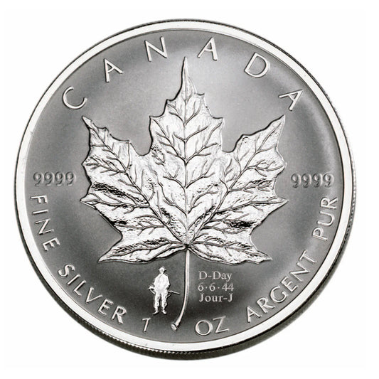 1 oz 2004 $5 Silver Maple Leaf D-Day - Pure Silver Coin