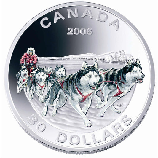 2006 $30 Dog Sled Team - Sterling Silver Coin