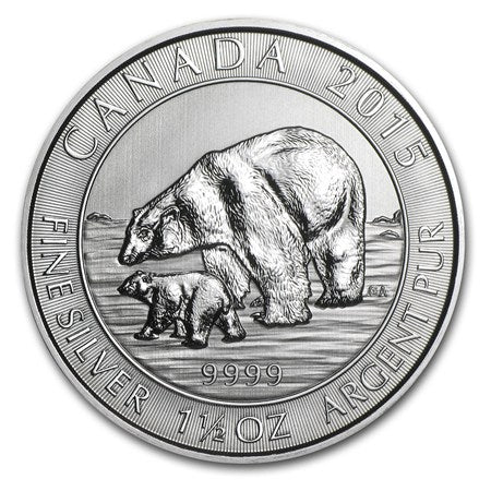 1.5 oz Silver Coin - 2015 Polar Bear And Cub - Royal Canadian Mint - RCM .9999 Ag