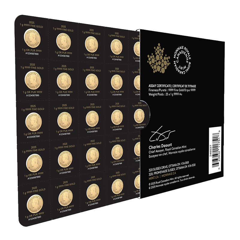 25g Gold Maplegram - 25x 1g Gold Maple Leaf Coin - Royal Canadian Mint - RCM .9999 Au