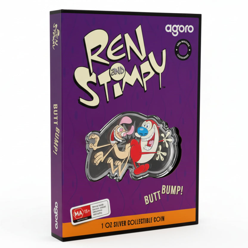 1 oz 2025 $2 Nicktoons Ren & Stimpy: Butt Bump - Pure Silver Coin