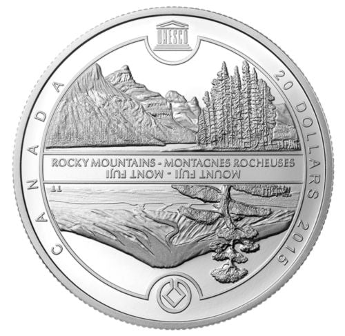 1 oz. Fine Silver Coin - UNESCO at Home and Abroad - Mount Fuji and Canadian Rockies - Mintage: 7,500