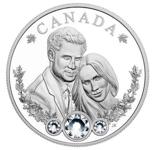 1 oz. Pure Silver Coin made with Swarovski® Crystals - The Royal Wedding of Prince Harry and Ms Meghan Markle
