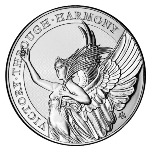 5 oz Silver Coin - St. Helena The Queen's Virtues: Victory Angel - East India Company .999 Ag