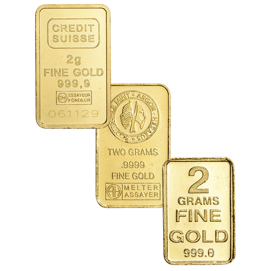 2 Gram Gold Bar/Coin/Round - Assorted Mint - .999+ Au