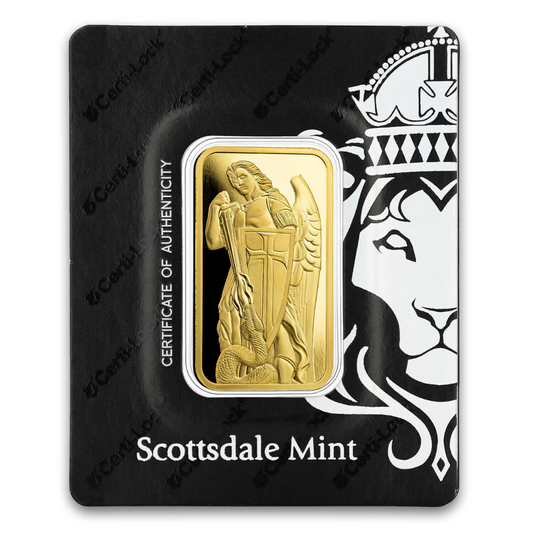 1 oz Gold Bar - Archangel Michael - Scottsdale Mint .9999 Au