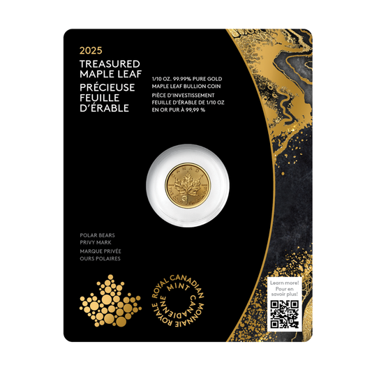 1/10 oz 2025 Treasured Gold Maple Leaf Coin - Polar Bear Privy Mark - Royal Canadian Mint .9999 Au
