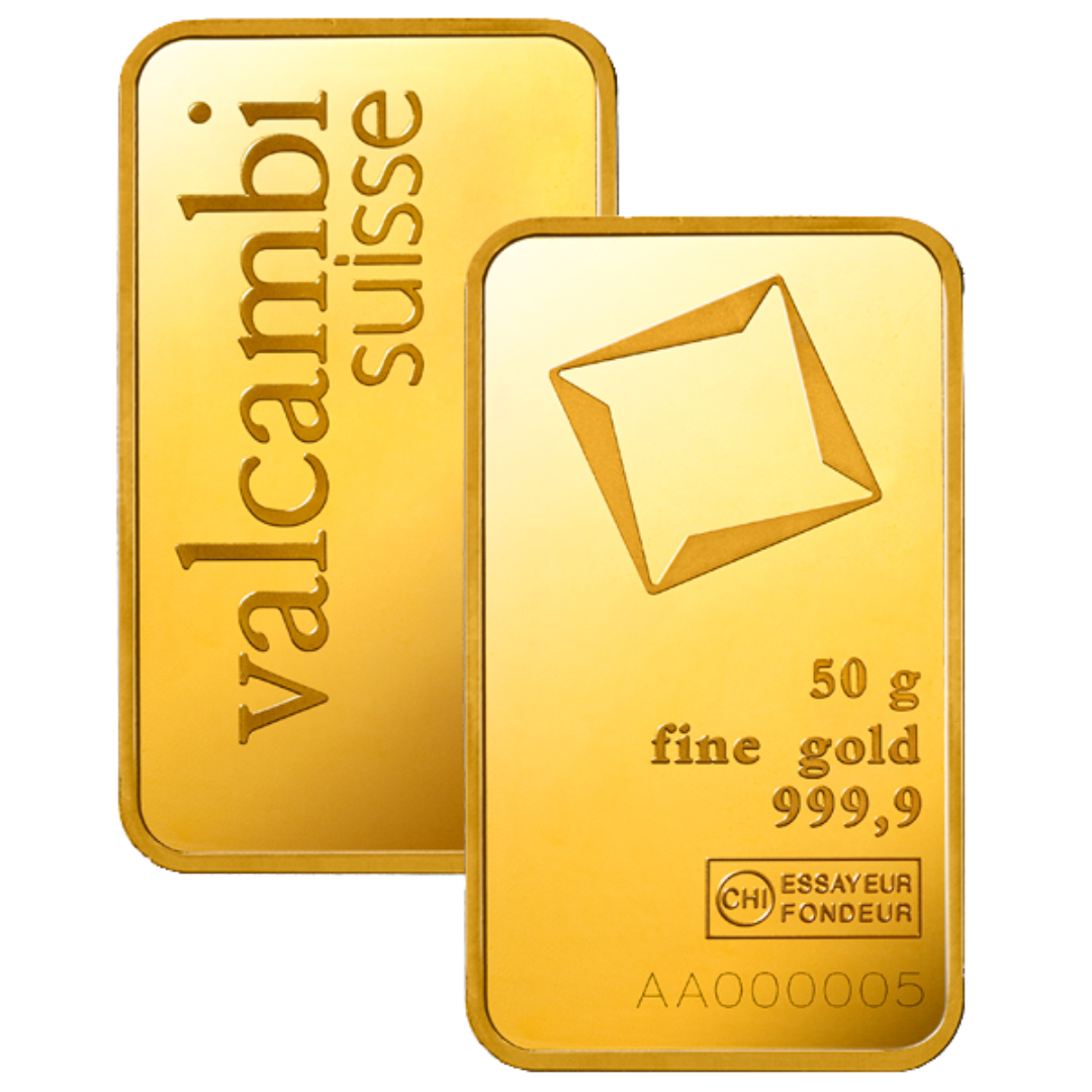 50 g Gold Bar - Valcambi Suisse - Minted - 50g Gold Bar - .9999 Au