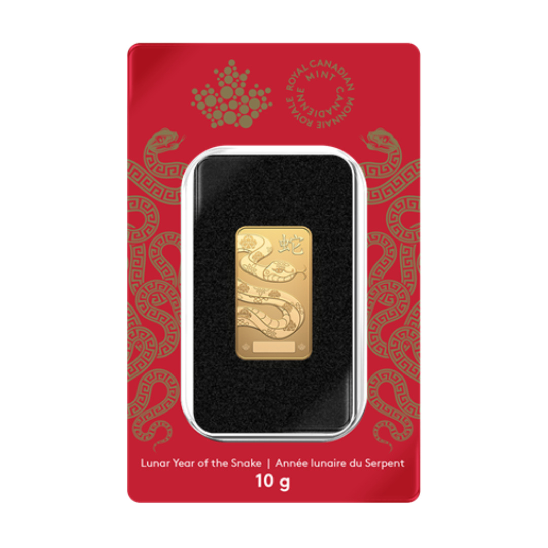 10 g Gold Bar - 2025 Lunar Year of the Snake - Royal Canadian Mint - .9999 Au