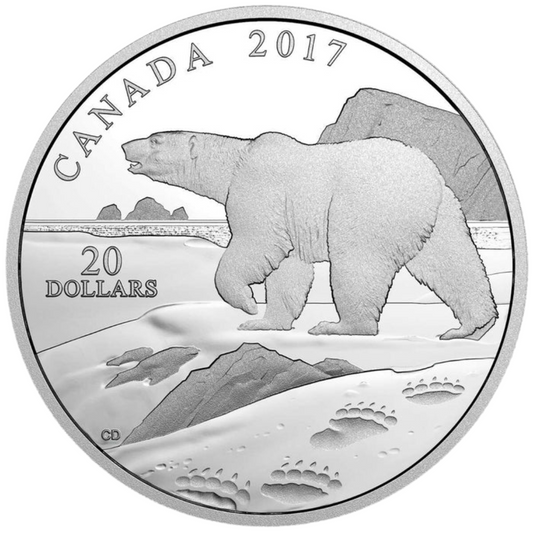 1 oz. Pure Silver Coin - Paw Prints on the Edge: Polar Bear (2017)