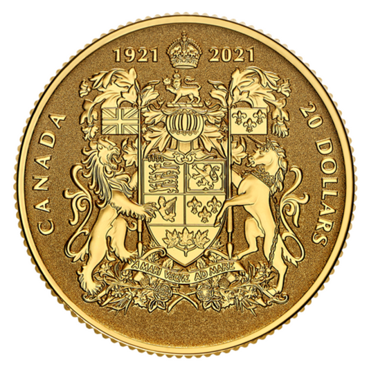 1/10 oz Pure Gold Coin - 100th Anniversary of Canada's Coat of Arms - Mintage: 3,000 (2021)