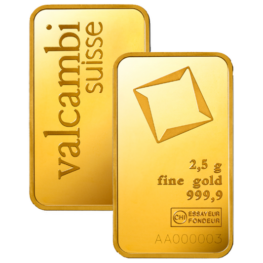 2.5 g Gold Bar - Valcambi Suisse - Minted - 2.5g Gold Bar - .9999 Au