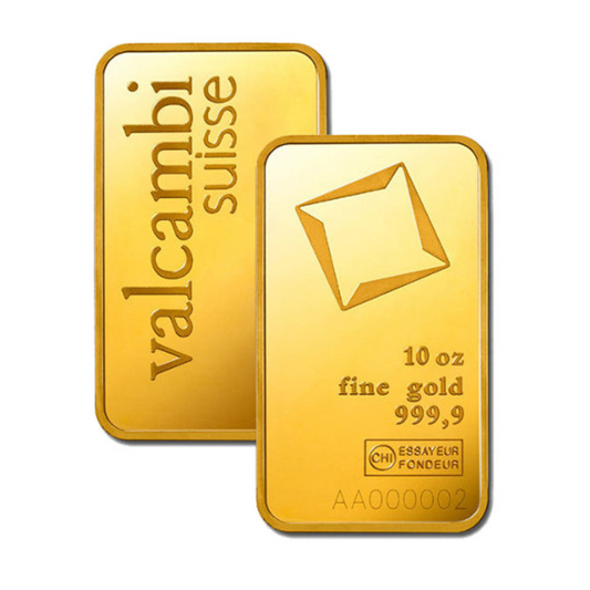 10 oz Gold Minted Bar - Valcambi Suisse - .9999 Au