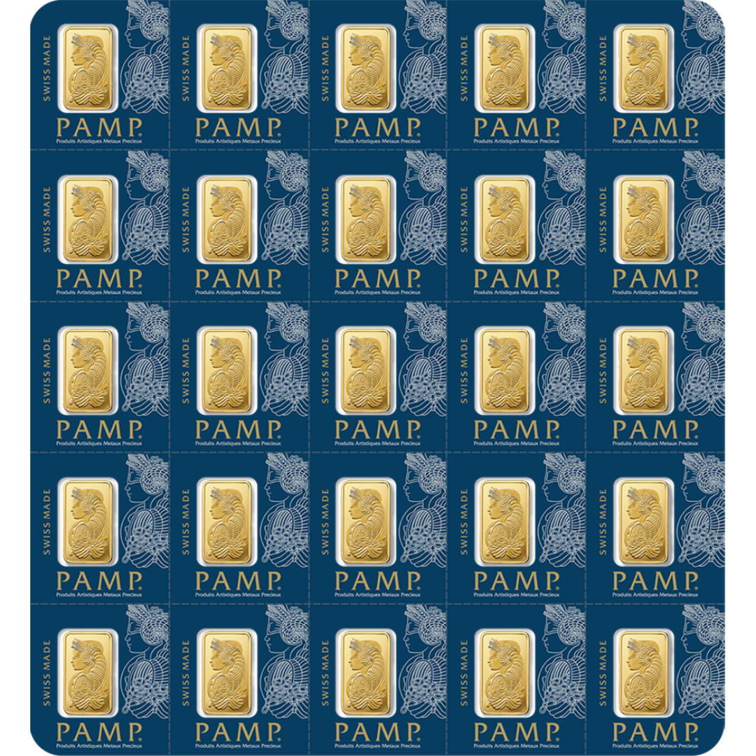 25g Gold Sheet Bar - 25x 1g Gold Bar - PAMP Suisse - .9999 Au