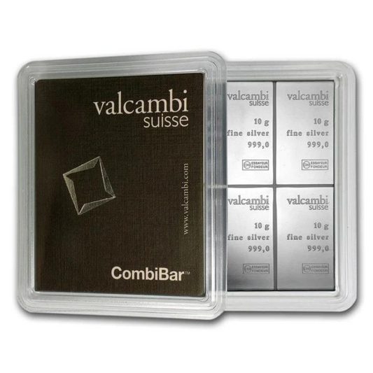 100 Gram Silver Combi-Bar - Valcambi Suisse - 10 x 10 g Silver Bar - .999 Ag