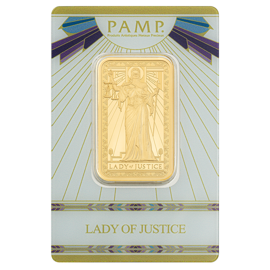 1 oz Gold Bar - PAMP Suisse - Lady of Justice - .9999 Au