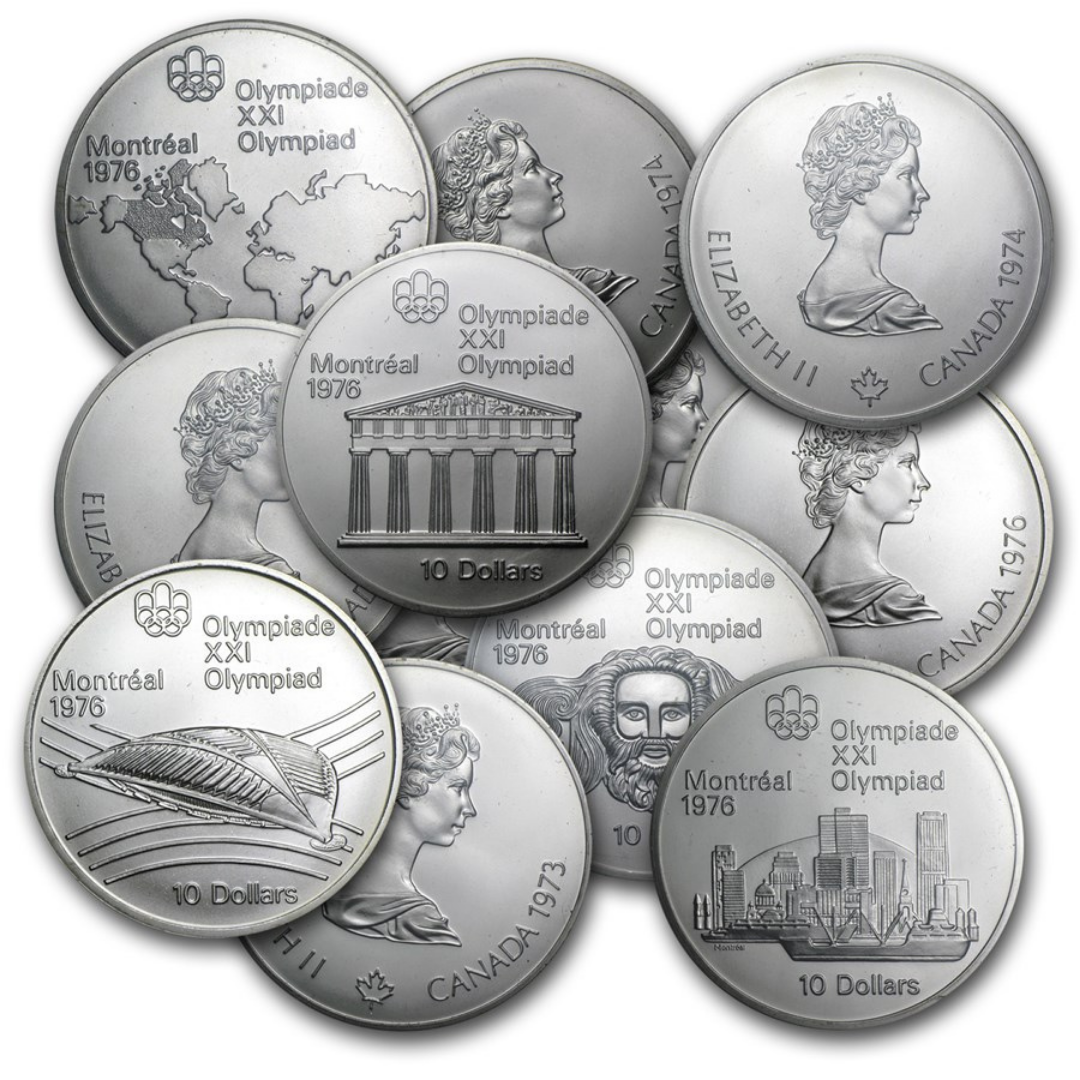 10 oz Montreal Olympics Silver Coins - 92.5% $10 & $5 Coins - 0.925 Ag