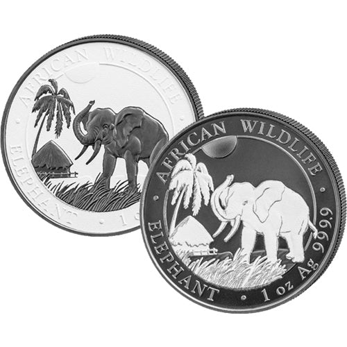2017 Somalia Elephant Black and White Silver Coin Set with Box & CoA