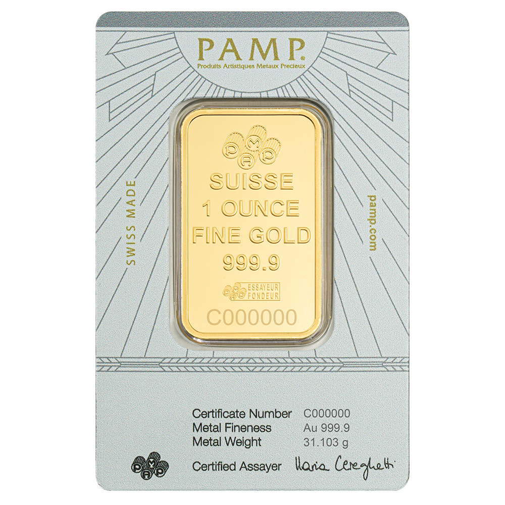 1 oz Gold Bar - PAMP Suisse - Lady of Justice - .9999 Au