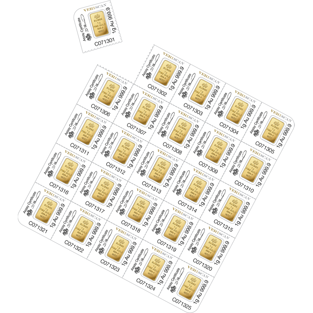 25g Gold Sheet Bar - 25x 1g Gold Bar - PAMP Suisse - .9999 Au