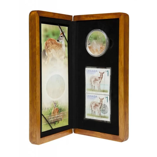 $5 - White-Tailed Deer & Fawn Silver Coin and Stamp Set (2005)
