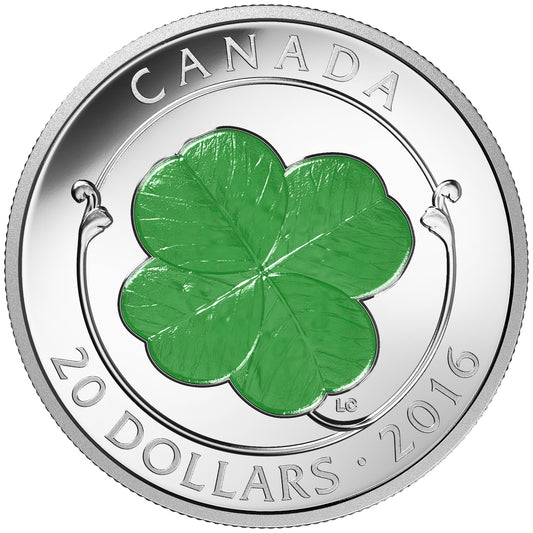 Lucky Four-Leaf Clover - 1 oz. Fine Silver Coin with Green Enamel (2016)