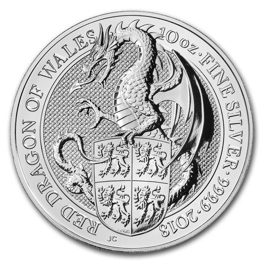10 oz 2018 Silver Dragon of Wales Coin - Queen's Beast Series .9999Ag