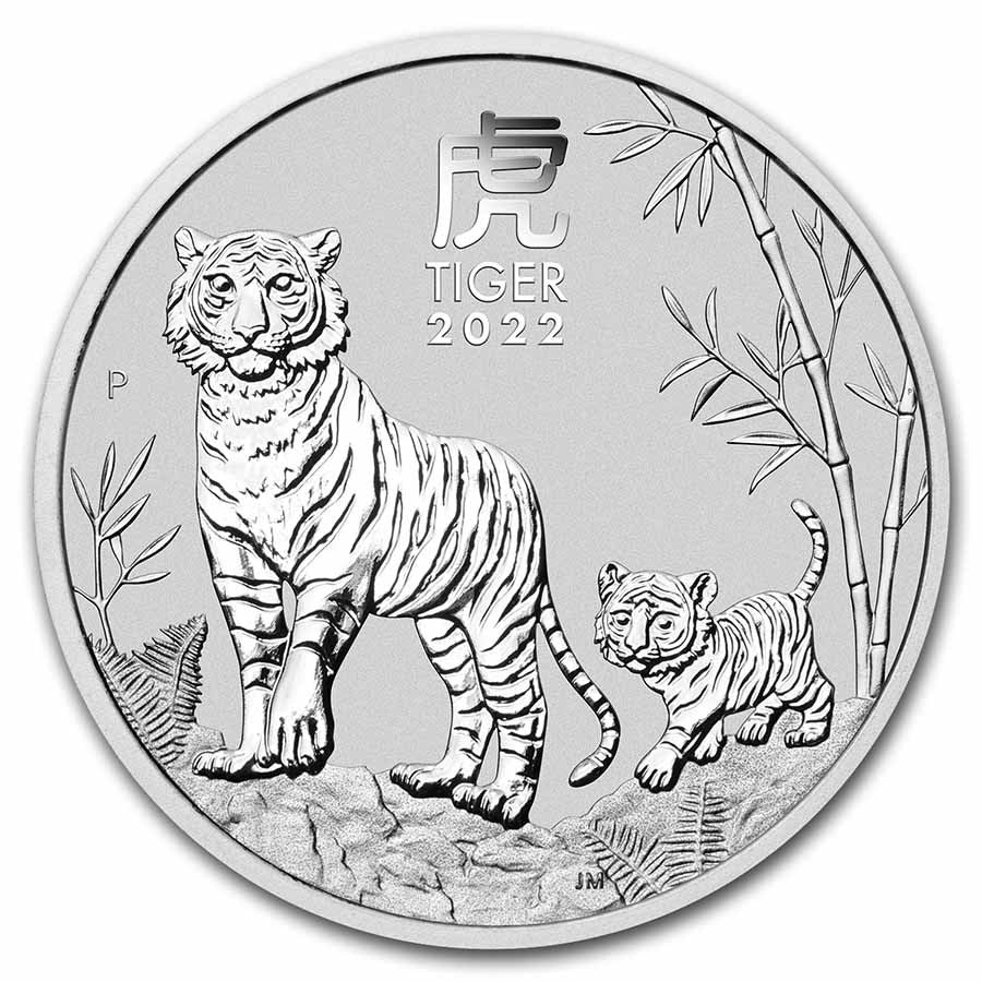 1 oz Silver Coin - 2022 Year of The Tiger - Perth Mint - Australian Lunar Series .9999 Ag