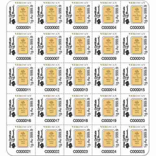 25g Gold Sheet Bar - Lady Fortuna - 25 x 1g Bars .9999 Au Pamp Suisse